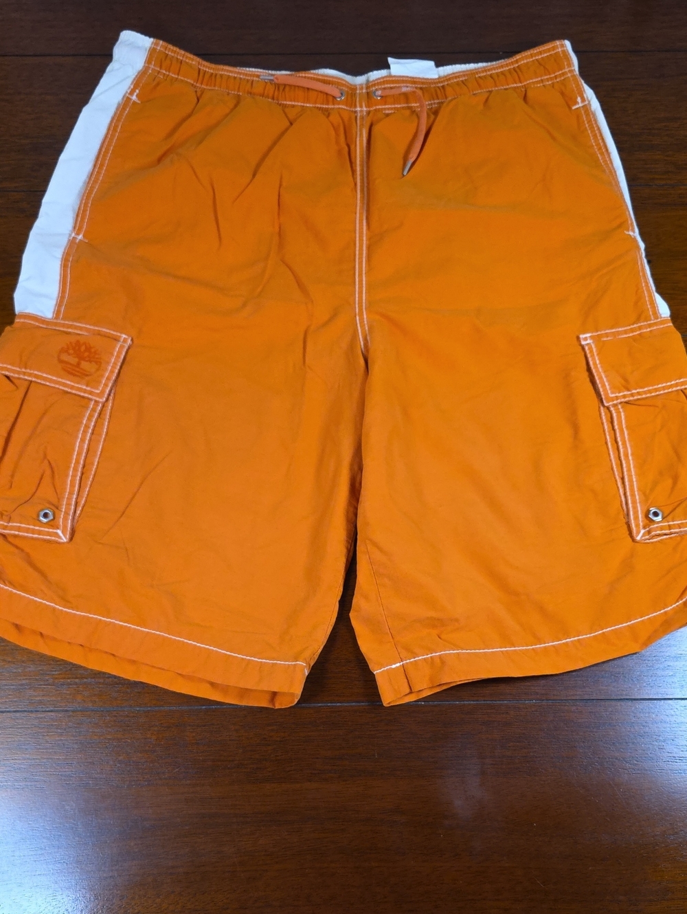 Timberland Orange Cargo Shorts with White Side Panels Size L